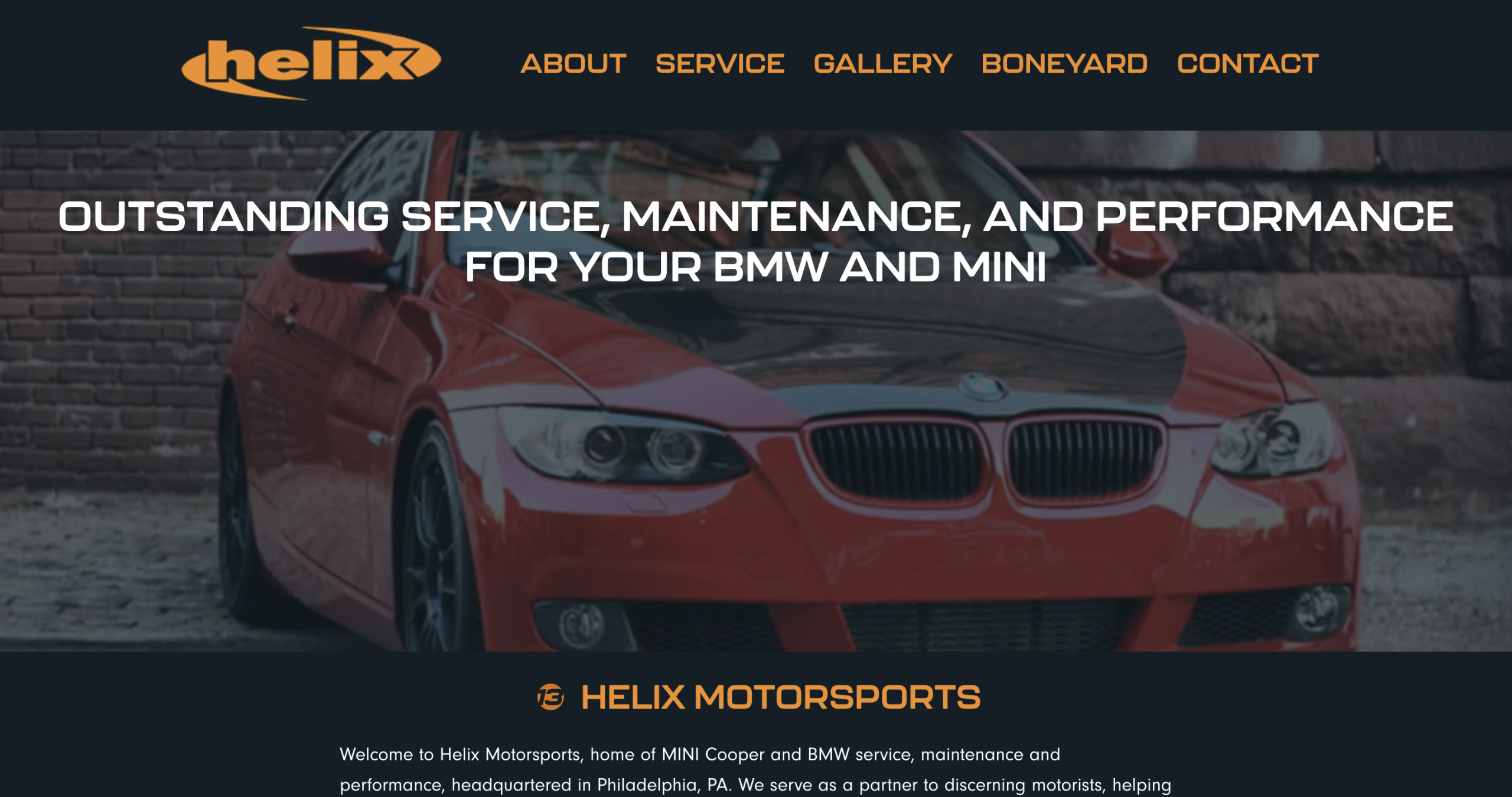 Home page for helix13.com, above the fold