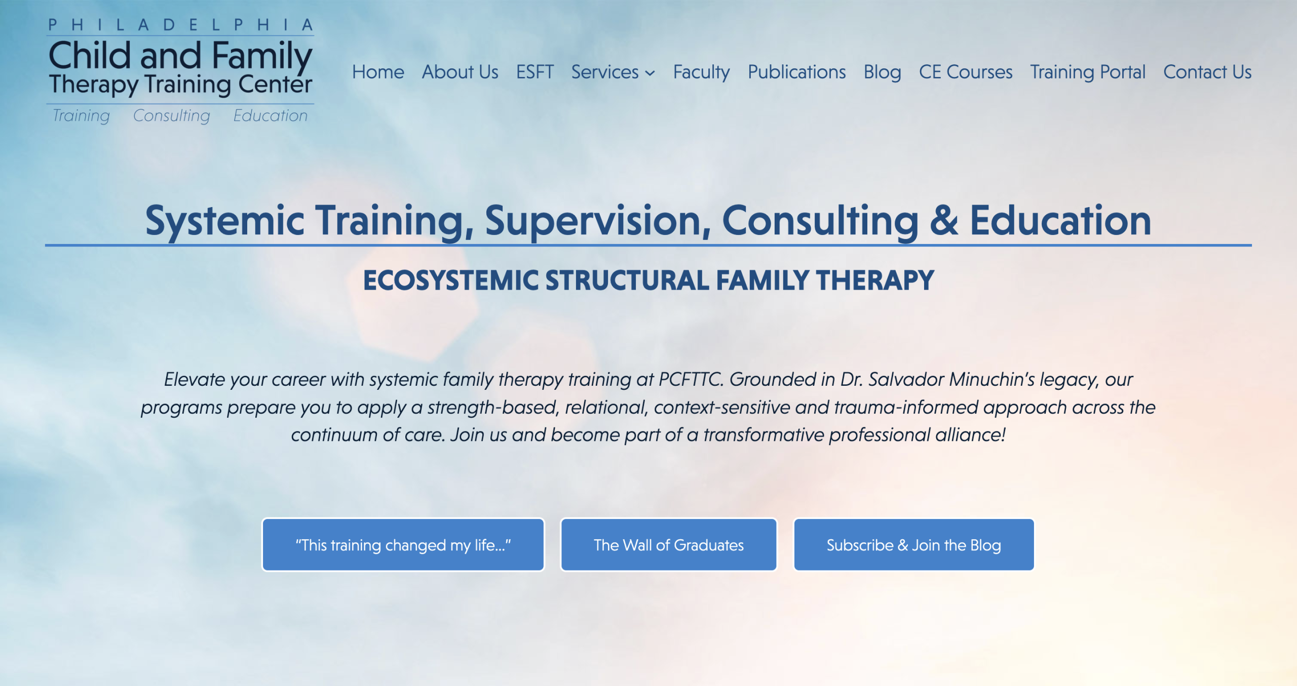 PCFTTC website, home page, above the fold