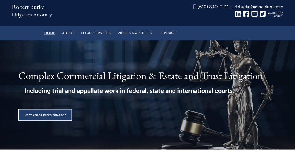 Home page for Robert Burke Law, above the fold