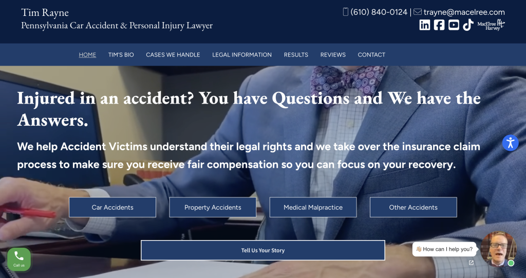 Homepage for Tim Rayne Law, above the fold