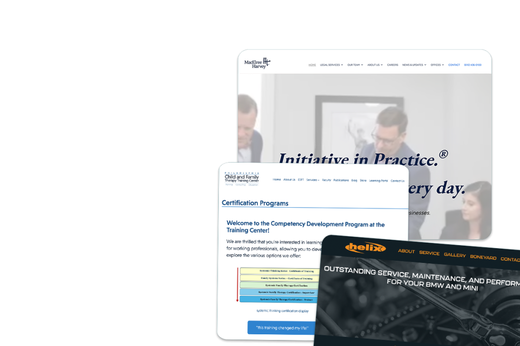 Collage of client website sections by Adrian Hoppel, WordPress Website Developer